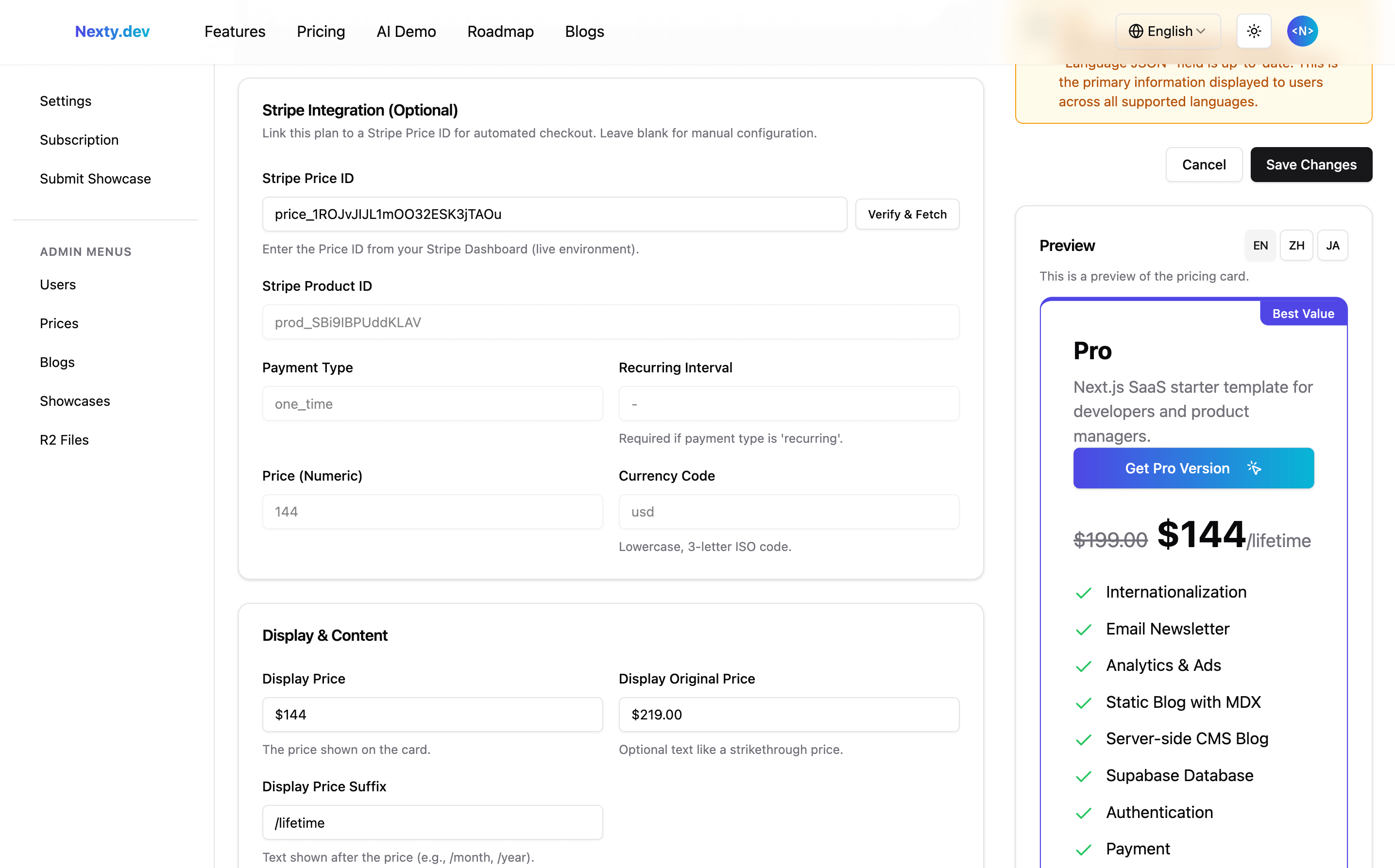 nexty.dev prices form