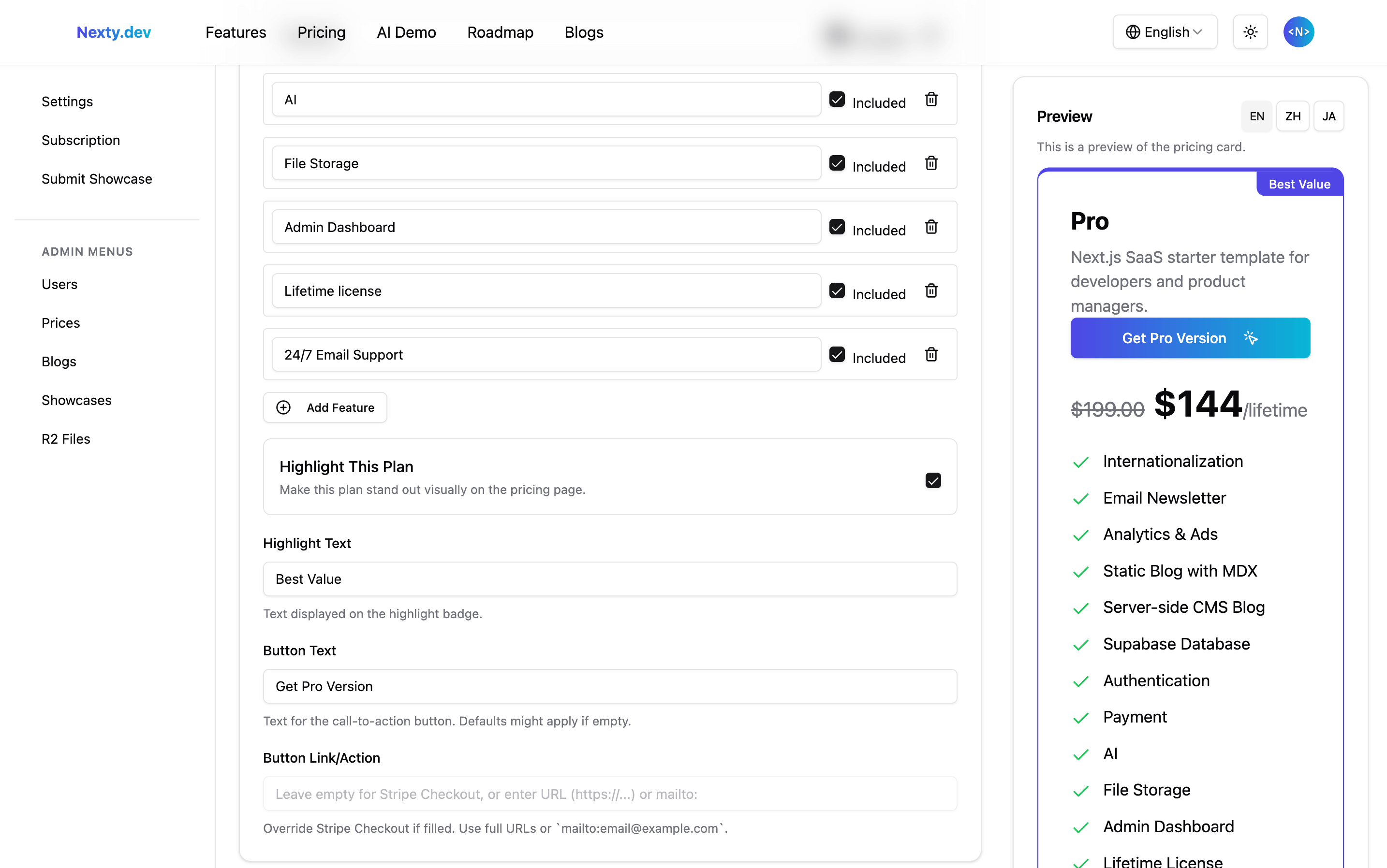 nexty.dev prices form