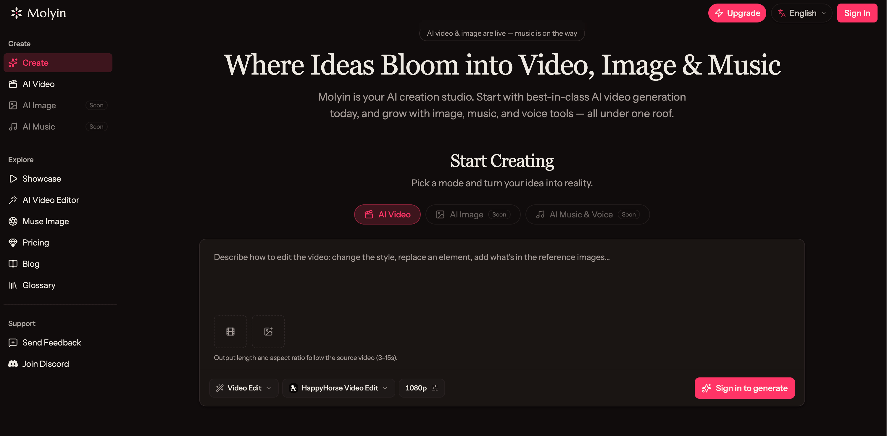 Molyin — AI Creation Platform for Video, Image & Music